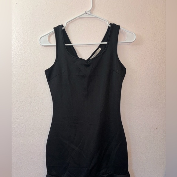 Lucky Lady Black Tight Mini Dress with Ruffled Hem, V Neckline - Picture 6 of 7